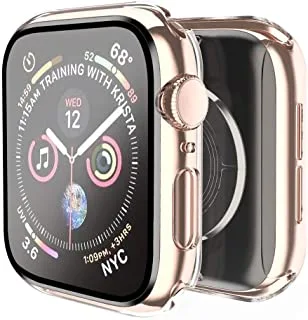 جراب Smiling متوافق مع Apple Watch Series 6 / SE / Series 5 / Series 4 44mm مع واقي شاشة زجاجي مقوى مدمج - جراب واقٍ صلب شامل للكمبيوتر الشخصي