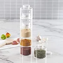 Arura spice tower plastic transparent 6 pcs set spice jar pepper shaker box transparent rotating seasoning storage organizer herb kitchen rack condiment bottles for home and kitchen