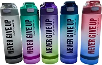 EYUN Never Give Up Sports Water Bottle 1000 ml, Large Water Bottle with Motivational Time Marker, Fast Flow BPA Free Non-Toxic for Fitness, Gym and Outdoor Sports - Multi Color