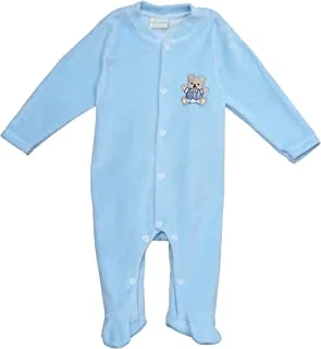 Komkom footed baby salopette velour blue-embroidered bear/size 6-9 months