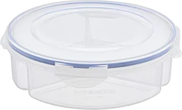 Lunchbox transparent round divided inside 3 compartments with gauze cover (450ml) - grey