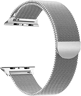 Replaceable Stainless Steel Watch Band Milanese Magnetic Buckle Strap Compatible with Apple Watch 2/3/4/5/6/se 42/44mm Silver