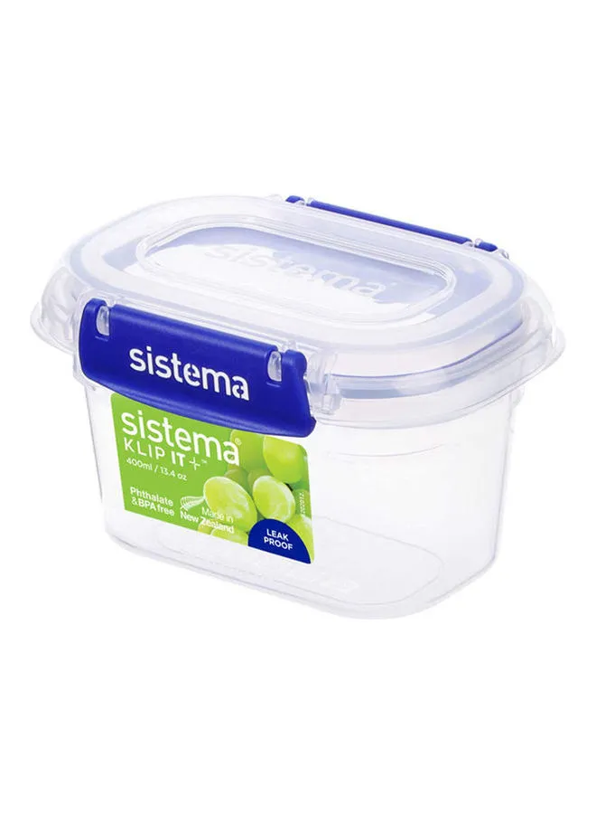 sistema Klip It Plus Polypropylene Container, Rectangular Blue 400ml