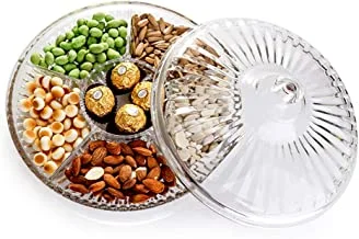 12.6-Inch Six Sectional Snack Serving Tray Set, Acrylic Candy and Nut Serving Container with Lid, Fruit Platter, for Appetizers Cheese ers Meat