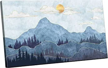 Canvas wall art, abstract framed portrait of silhouettes of mountains with trees 90x60cm