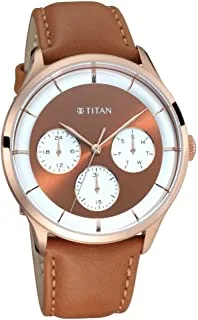 Titan Watch for Men, Quartz Movement, Analog Display, Brown Leather Band Strap-NP90125WL02