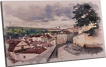 Home gallery Canvas wall art, abstract framed portrait of street in prague, czech 90x60cm