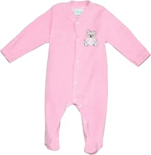 Komkom footed baby salopette velour pink-embroidered bear/size 3-6 months