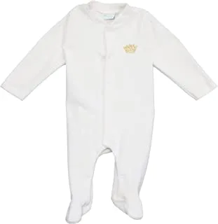 Komkom Footed Baby Salopette Velour Cream-Embroidered Crown/Size 3-6 Months