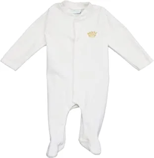 Komkom Footed Baby Salopette Velour Cream-Embroidered Crown/Size 6-9 Months