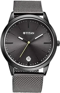 Titan Watch for Men, Automatic Movement, Analog Display, Black Stainless Steel Strap-1806QM01