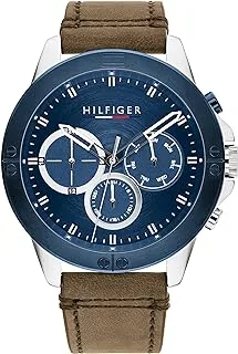 Tommy Hilfiger Watch for Men, Quartz Movement, Analog Display, Brown Leather Strap-1791895