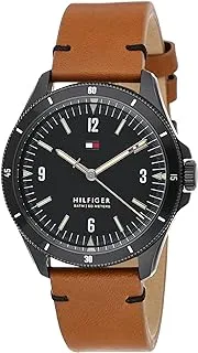 Tommy Hilfiger Watch for Men, Quartz Movement, Analog Display, Beige Leather Strap-1791906