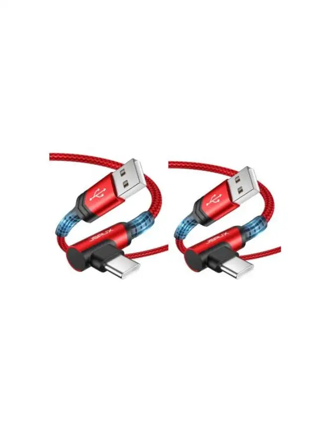 JSAUX 2Pack Flex Series Cable - USB A to USB C 2.0 3A (Right Angle 90 Degree) Fast Charge Durable Nylon Braided Cable, 2m Red