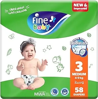 Fine Baby Diapers, Size 3, Medium, 4-9 kg, 58 Diaper