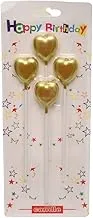 Generic Large Birthday Glitter Candle With Heart Design For Cake Decoration Set Of 4 Pieces - Gold