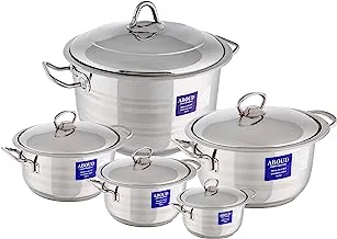 Cookin Aboud | Aboud | Original Striped 18/10 Satinless Steel Cookin Aboud |g Set Of 5 Pots With 5 Lids (16,18,20,24,30) With Stainless Handle - Silver