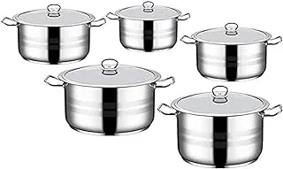 Aboud original striped 18/10 satinless steel cooking set of 5 pots with 5 lids (16,18,20,24,28) with stainless handle - silver