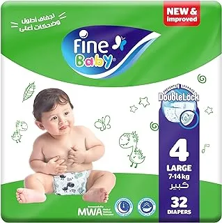 Fine Baby Diapers, Size 4, Large, 7-14 kg, 32 Diaper