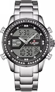 Naviforce 9190 S-B Men Watch Quartz Digital Watch Stainless Steel Strap Casual Sport Watch