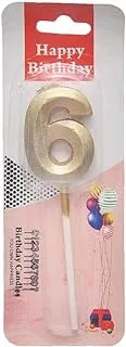 Generic Small birthday glitter candle with number 6 design for cake decoration - gold