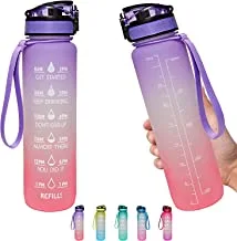 Tgt sports water bottle 1l, motivational time marker, bpa free tritan non-toxic plastic drinking bottle, leak proof design, fruit infuser for sports, gym,cycling, school & office (gradient purple)