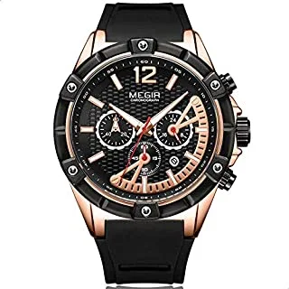 Megir mn2083gre-bk-1n0 silicone round analog watch for men - black