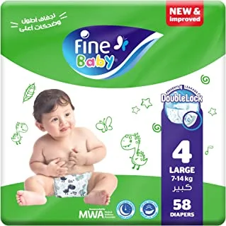 Fine Baby Diapers Size 4, Large, 7-14 kg, 58 Diapers