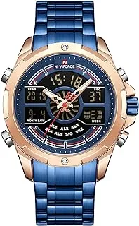 Naviforce 9170 rg-be two-tone stainless steel round analog-digital watch for men - navy