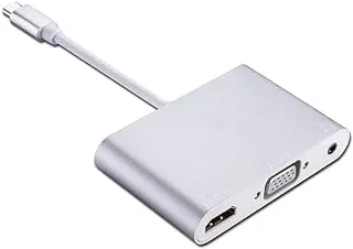 Keendex KX 2447 Type-C Multiport Adaptor to HDMI 4K، VGA and 3.5mm AUX Audio for Phones and Laptops - Silver