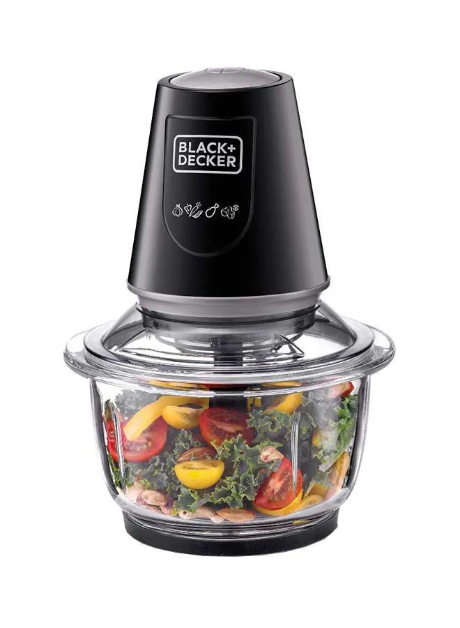 BLACK+DECKER Food Chopper With Mincer Grinder Function, Glass Bowl And Quad Blade 1.2 L 400 W GC400-B5 Clear/Black