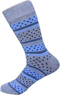 White Flower Cotton Classic Casual Sock Dotted For Men-Gray&Light Blue -Size 40-45