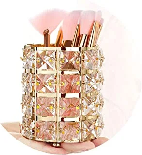 Pahdecor handcrafted crystal makeup brush holder eyebrow pencil pen cup collection cosmetic storage organizer for vanity,bathroom,bedroom,office desk (gold)