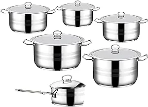 Aboud Original Striped 18/10 Stainless Steel Cooking Pot Set 5 Pieces With 5 Lids ( 16, 18, 20, 22, 24) And Sauce Pot Size 16 - Silver