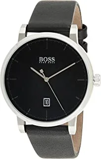 Hugo Boss Watch for Men, Quartz Movement, Analog Display, Black Leather Strap-1513790