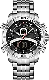 Naviforce Watch for Men, Quartz Movement, Analog-Digital Display, Silver Stainless Steel Strap-9181S S-B