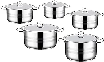 Aboud Silver 18/10 Stainless Steel Pot Set With Platinum Handles 5 Pots With 5 Lids (24,22,20,18,16) - Silver