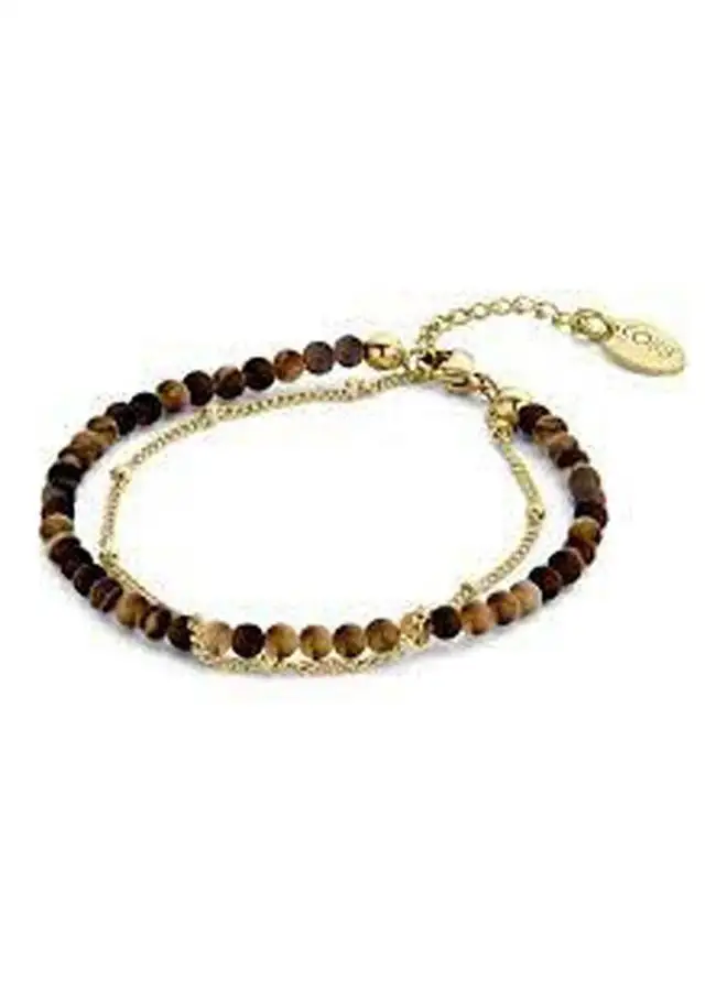 CO88 Dubble Bracelet With Tiger Eye Beads And Gourmet Chain .