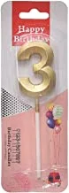 Generic Small birthday glitter candle with number 3 design for cake decoration - gold