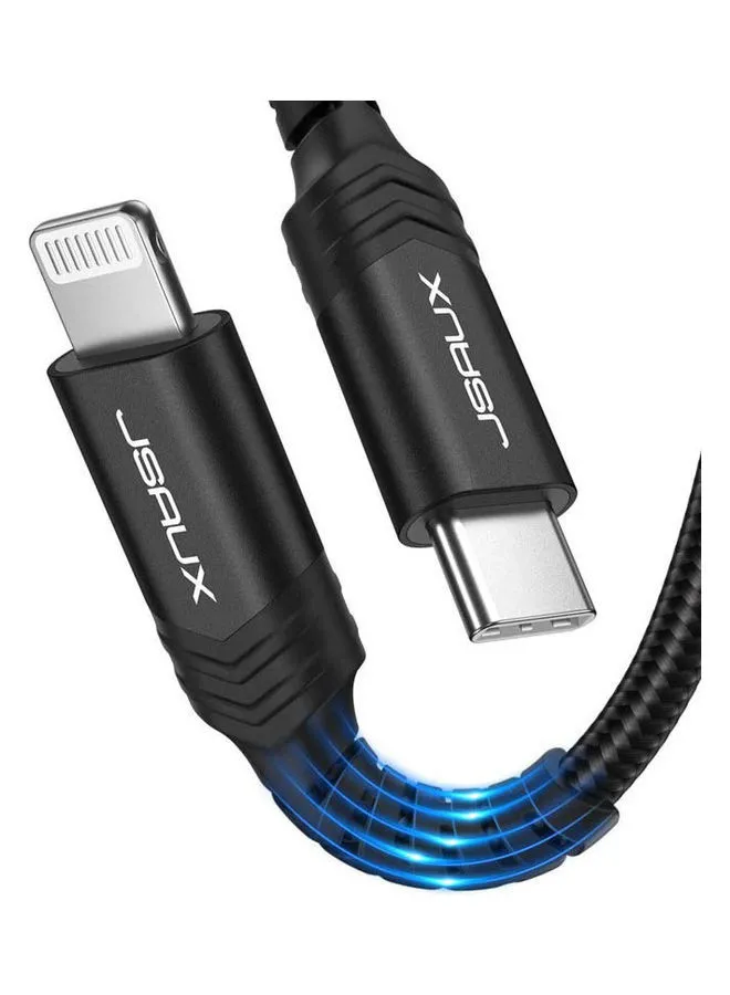 كابل JSAUX JSAUX Flex Series - كابل USB C معتمد من MFi إلى Lightning سريع التحمل من النايلون المضفر - كابل ، 1.2 متر - أسود. أسود