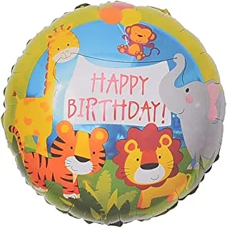 Generic Foil Balloon With Happy Birthday And Set Of Animals Circle Design For Party Decoration 45 * 45 CM - Multi Color