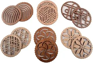 Momentum Wooden Coaster - 12 Pieces, 6 Different Shapes, Brown and Beige