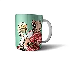 Ceramic Man Eating Burger Print Mug - Multi Color