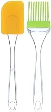 Silicone Brush and Spatula Set with Plastic Handle - Orange and Green