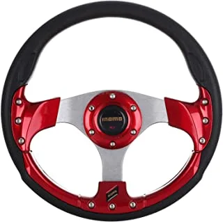 Momo Universal Racing Steering Wheel Aluminum with Horn Button for Car 11 inch ,Red and Silver