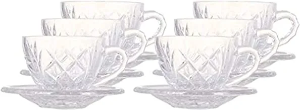 Bohemia 722 crystal coffee cup set with saucer, 12 pieces - clear