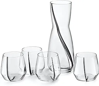 Royal Leerdam Elevé Decanter & Water Glass Set / 5 Elevé Decanter & Water Glass Set / 5 ، شفاف / أسود ، 823424