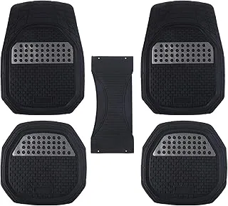 Al Hayah Heavy Duty 4pc Front & Rear Rubber Floor Mats for Cars, SUV, Van & Truck,All Weather Protection Universal Fit , Black * Silver