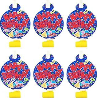 Party blowouts set with happy birthday print card, 3487/6 multi color set of 6