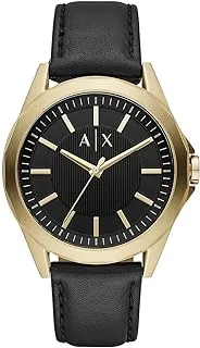 A|X Armani Exchange Watch Unisex, Quartz Movement, Analog Display, Black Leather Strap-AX2636